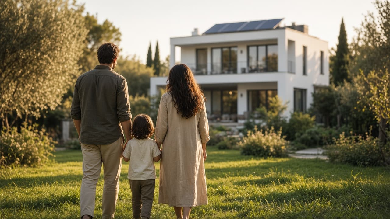 Famiglia che guarda la propria casa
